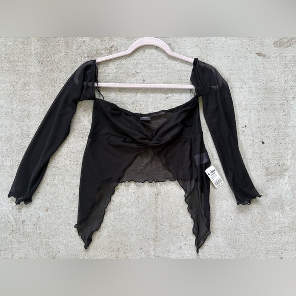 Y2K Sheer Ruffle Trim Black Cardigan Top - Picture 1 of 7